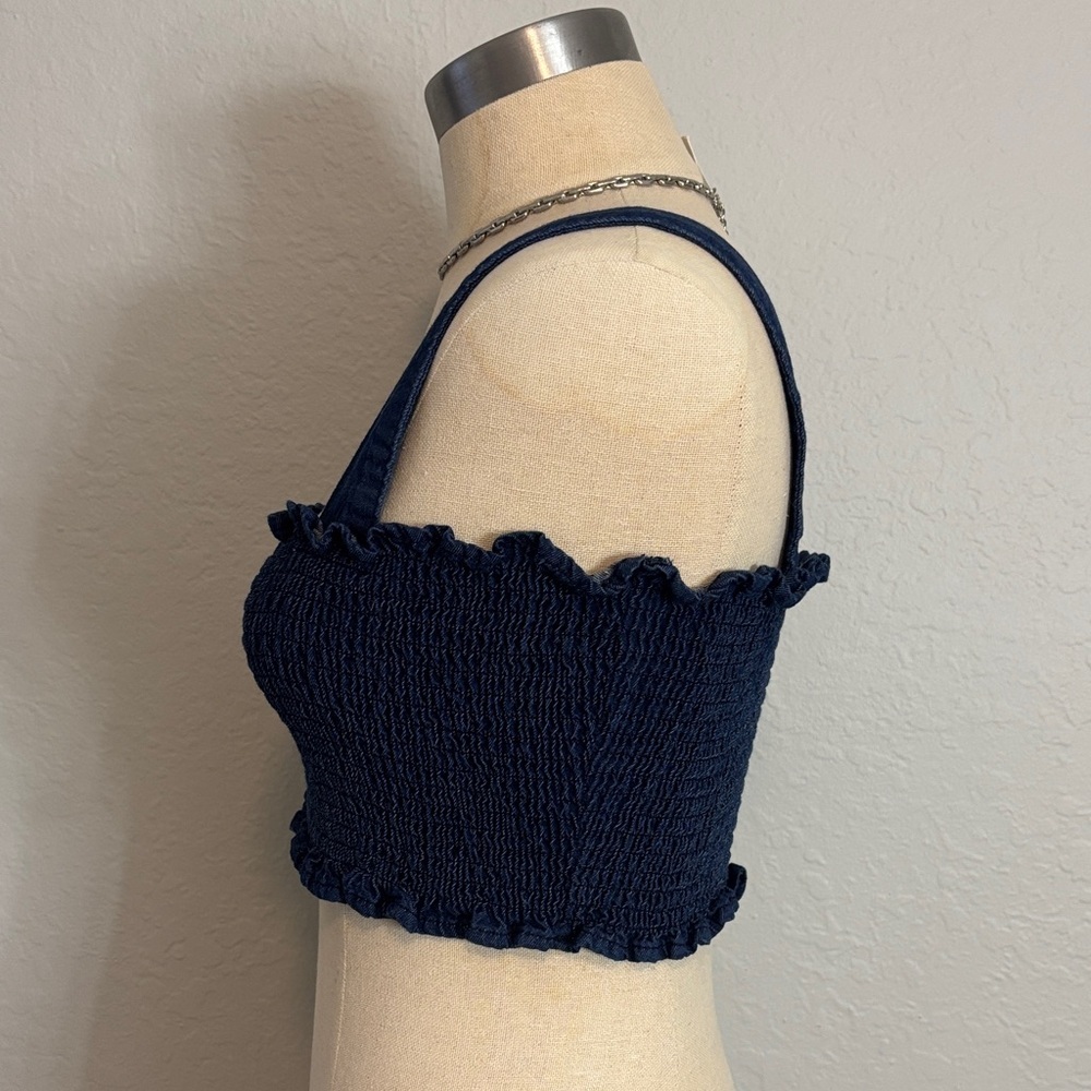 Urban Outfitters Dark Blue Smocked Crop Top - Picture 2 of 4